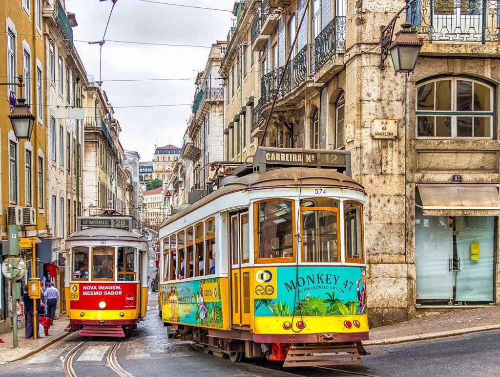 Trams in the city centre of Lisbon